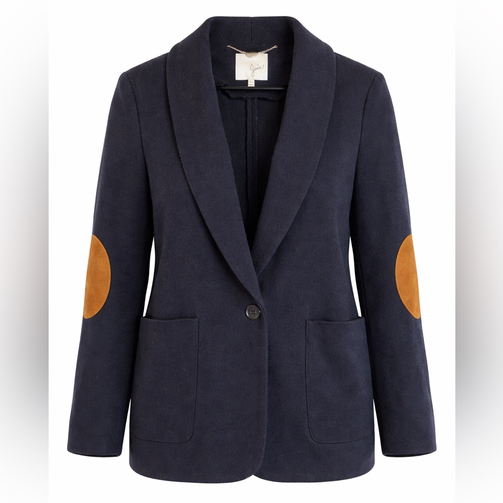 Joie Navy Wool Knit Blazer Jacket W/ Suede Elbow Patches | Size S